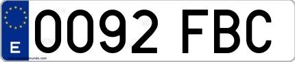 Ejemplo de matrícula española 0092 FBC