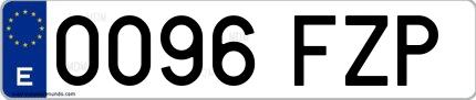 Ejemplo de matrícula española 0096 FZP