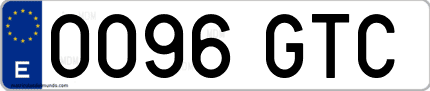 Ejemplo de matrícula de coche ordinaria 0096 GTC