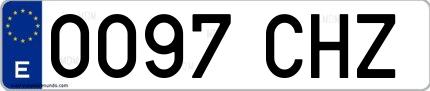 Ejemplo de matrícula española 0097 CHZ