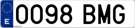 Ejemplo de matrícula española 0098 BMG