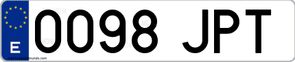 Ejemplo de matrícula de coche ordinaria 0098 JPT