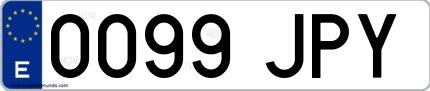 Ejemplo de matrícula española 0099 JPY