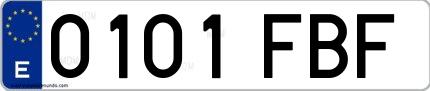 Ejemplo de matrícula española 0101 FBF