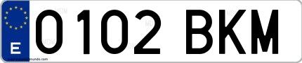 Ejemplo de matrícula española 0102 BKM