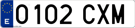 Ejemplo de matrícula de coche ordinaria 0102 CXM