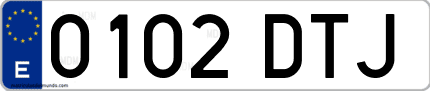 Ejemplo de matrícula de coche ordinaria 0102 DTJ