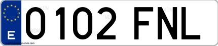 Ejemplo de matrícula española 0102 FNL
