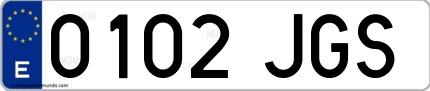 Ejemplo de matrícula española 0102 JGS