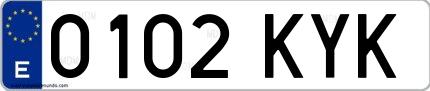 Ejemplo de matrícula española 0102 KYK