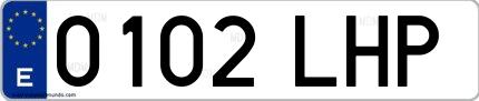 Ejemplo de matrícula española 0102 LHP