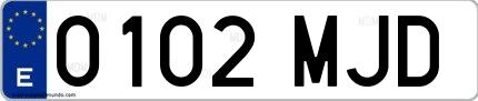 Ejemplo de matrícula española 0102 MJD