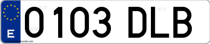 Ejemplo de matrícula de coche ordinaria 0103 DLB