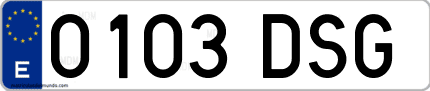 Ejemplo de matrícula de coche ordinaria 0103 DSG