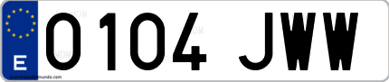 Ejemplo de matrícula de coche ordinaria 0104 JWW