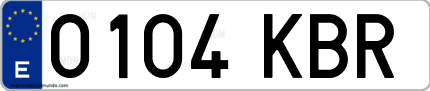 Ejemplo de matrícula de coche ordinaria 0104 KBR