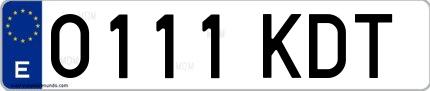 Ejemplo de matrícula española 0111 KDT