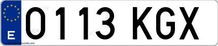 Ejemplo de matrícula española 0113 KGX