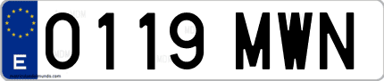 Ejemplo de matrícula de coche ordinaria 0119 MWN