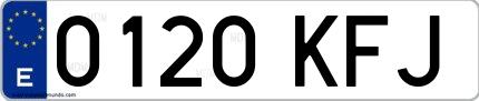 Ejemplo de matrícula española 0120 KFJ