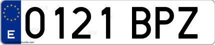 Ejemplo de matrícula de coche ordinaria 0121 BPZ