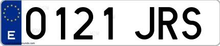 Ejemplo de matrícula española 0121 JRS