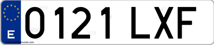 Ejemplo de matrícula de coche ordinaria 0121 LXF