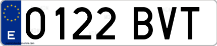 Ejemplo de matrícula de coche ordinaria 0122 BVT