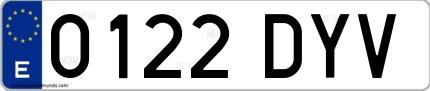 Ejemplo de matrícula española 0122 DYV