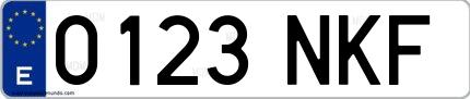 Ejemplo de matrícula española 0123 NKF