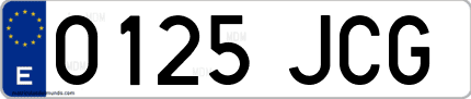 Ejemplo de matrícula de coche ordinaria 0125 JCG