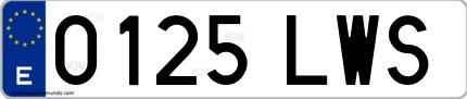Ejemplo de matrícula española 0125 LWS