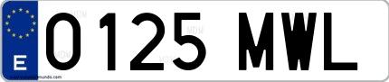 Ejemplo de matrícula española 0125 MWL
