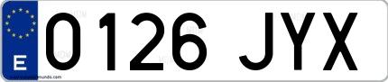 Ejemplo de matrícula española 0126 JYX