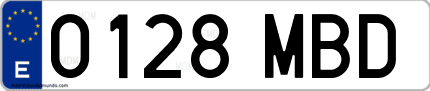 Ejemplo de matrícula de coche ordinaria 0128 MBD
