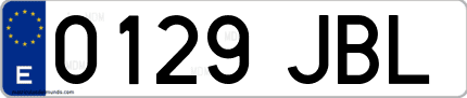 Ejemplo de matrícula de coche ordinaria 0129 JBL