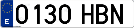 Ejemplo de matrícula de coche ordinaria 0130 HBN