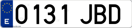 Ejemplo de matrícula de coche ordinaria 0131 JBD
