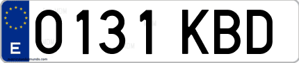 Ejemplo de matrícula de coche ordinaria 0131 KBD