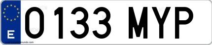 Ejemplo de matrícula española 0133 MYP