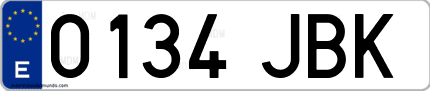 Ejemplo de matrícula de coche ordinaria 0134 JBK