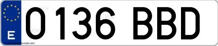 Ejemplo de matrícula española 0136 BBD
