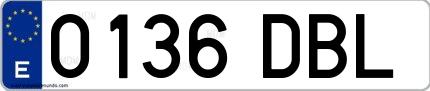 Ejemplo de matrícula española 0136 DBL
