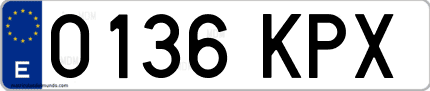 Ejemplo de matrícula de coche ordinaria 0136 KPX