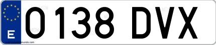 Ejemplo de matrícula española 0138 DVX