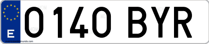 Ejemplo de matrícula de coche ordinaria 0140 BYR