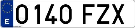 Ejemplo de matrícula de coche ordinaria 0140 FZX