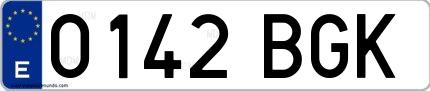 Ejemplo de matrícula española 0142 BGK