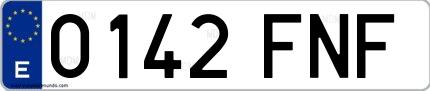Ejemplo de matrícula española 0142 FNF