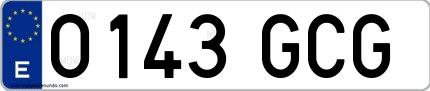 Ejemplo de matrícula española 0143 GCG
